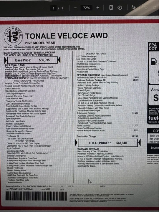 2026 Alfa Romeo Tonale - Image 10 of 10