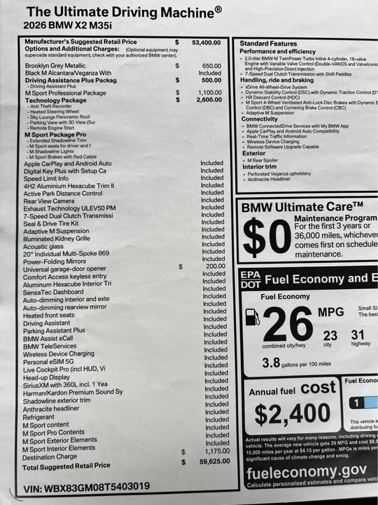 2026 BMW U10 X2 M35i - Image 2 of 9