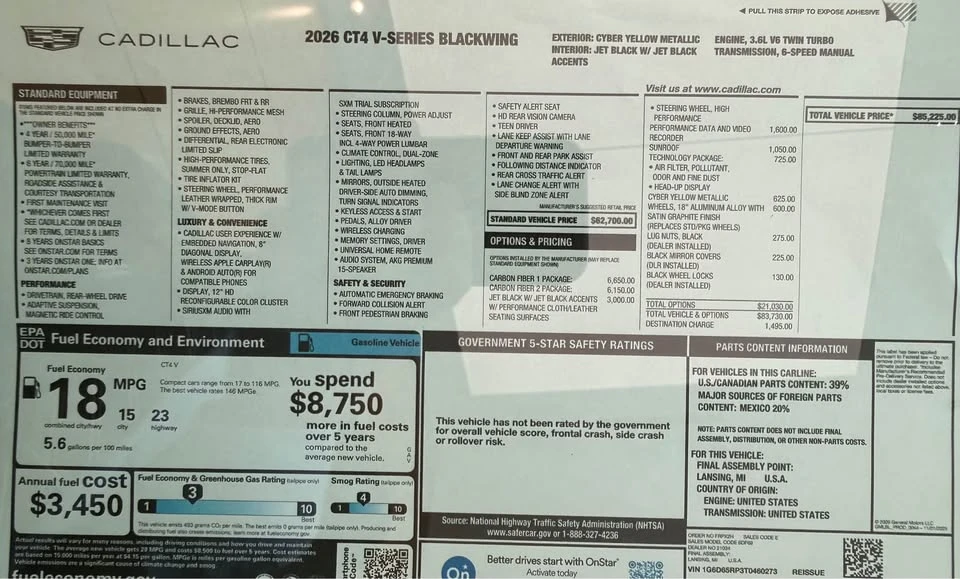 2026 Cadillac CT4-V Blackwing - Image 20 of 20