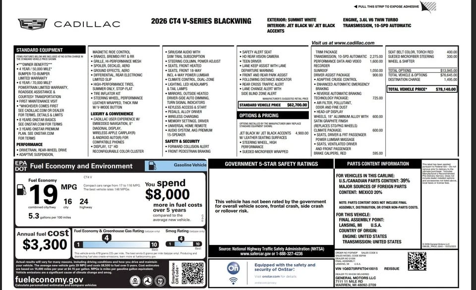 2026 Cadillac CT4-V Blackwing - Image 7 of 19