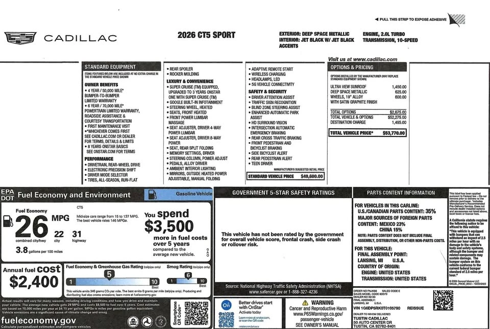 2026 Cadillac CT5 - Image 2 of 13