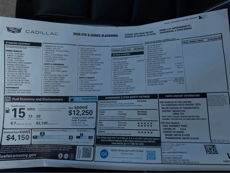 2026 Cadillac CT5-V Blackwing - Image 8 of 8