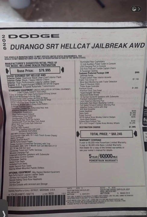 2026 Dodge Durango SRT Hellcat 3rd Gen - Image 2 of 13