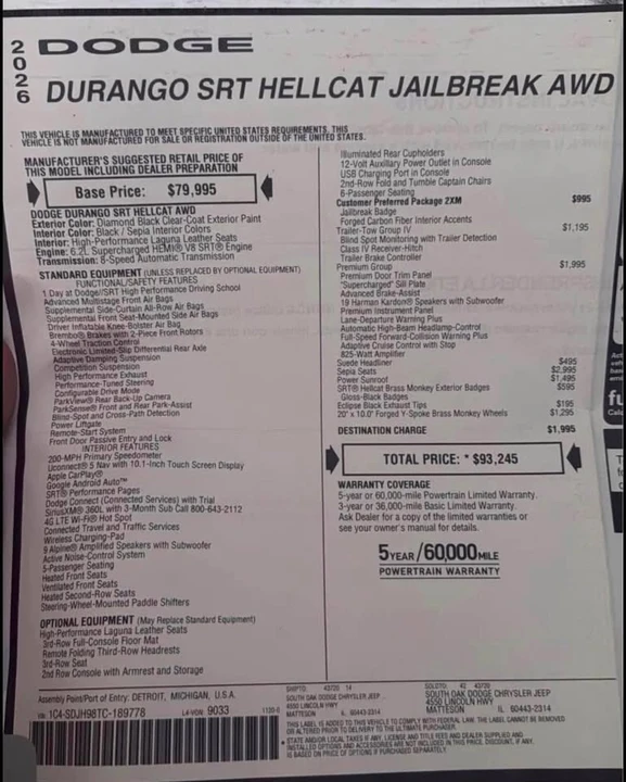 2026 Dodge Durango SRT Hellcat 3rd Gen - Image 2 of 12