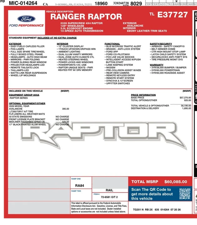 2026 Ford Ranger Raptor 5th Gen - Image 17 of 17
