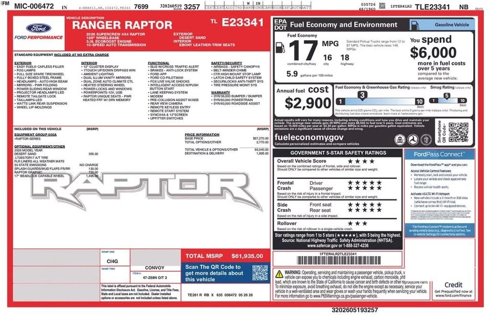 2026 Ford Ranger Raptor 5th Gen - Image 6 of 20
