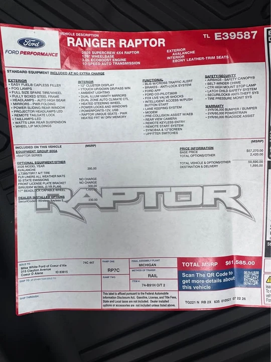 2026 Ford Ranger Raptor 5th Gen - Image 18 of 19