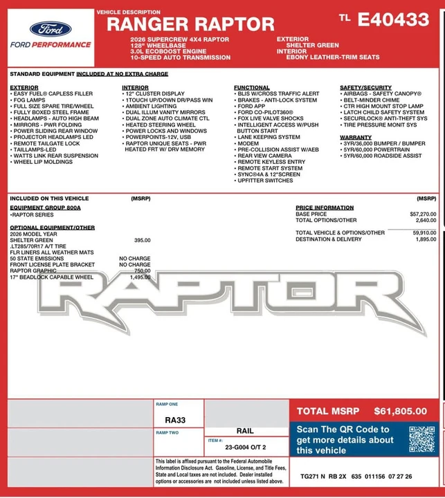 2026 Ford Ranger Raptor 5th Gen - Image 18 of 18