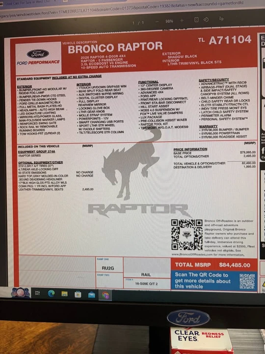 2026 Ford Bronco Raptor 6th Gen - Image 3 of 20