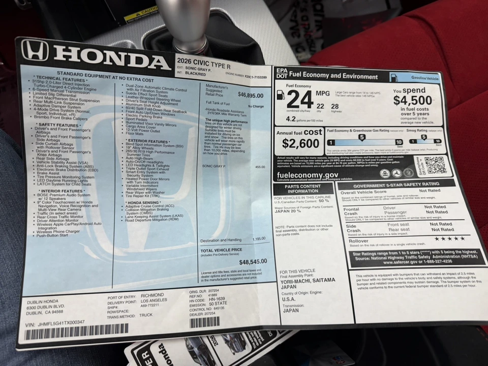 2026 Honda FL5 Civic Type R - Image 6 of 9