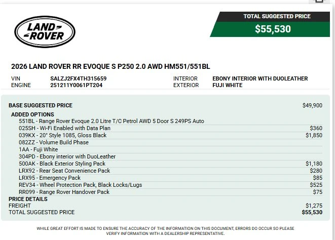 2026 Land Rover Range Rover Evoque 2nd Gen - Image 8 of 10
