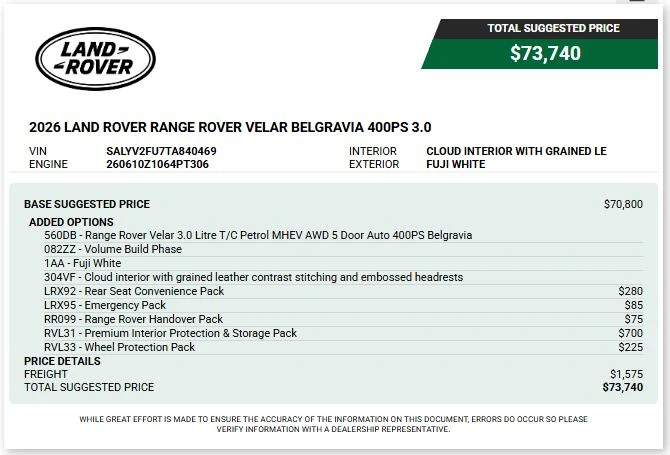 2026 Land Rover Range Rover Velar - Image 10 of 10