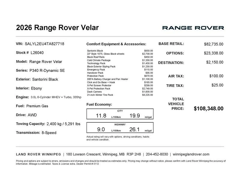 2026 Land Rover Range Rover Velar - Image 2 of 20