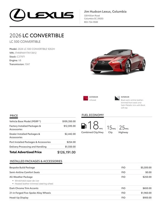 2026 Lexus LC - Image 8 of 10