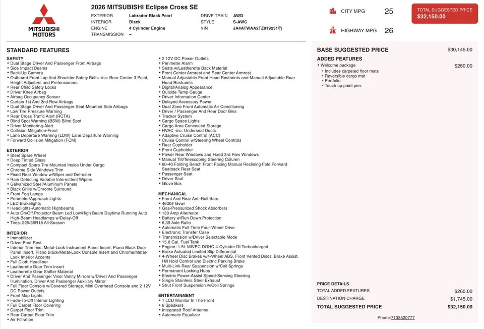 2026 Mitsubishi Eclipse Cross - Image 5 of 20