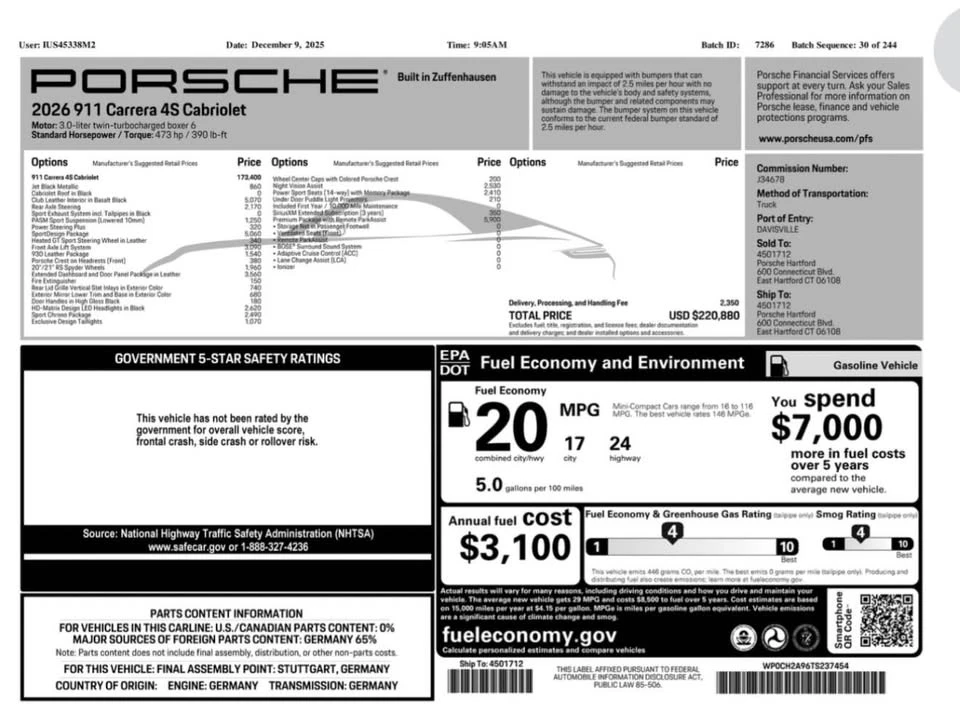 2026 Porsche 992 Carrera 4S - Image 14 of 14