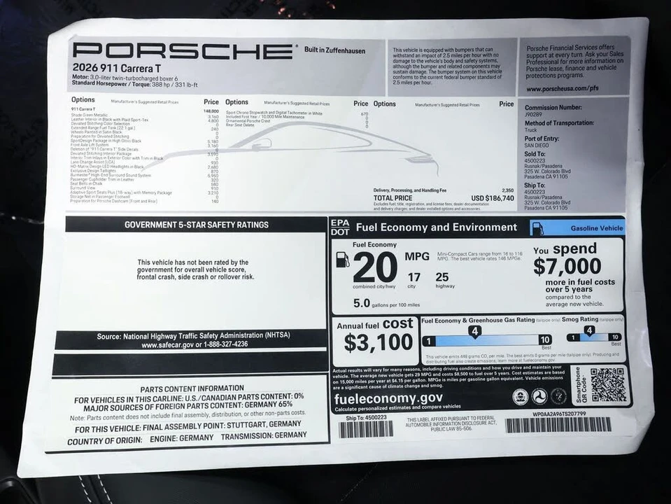 2026 Porsche 992 Carrera T - Image 25 of 25