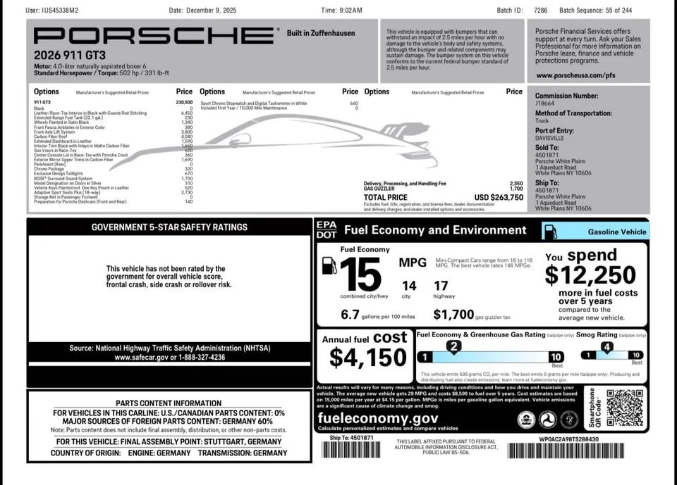 2026 Porsche 992 GT3 - Image 14 of 14