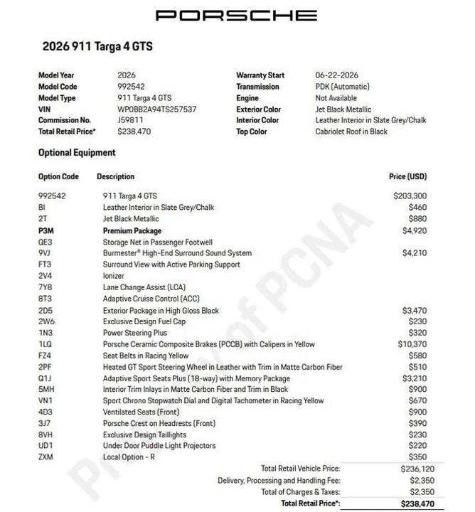 2026 Porsche 992 Targa 4 GTS - Image 9 of 31