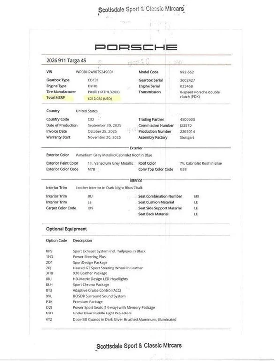 2026 Porsche 992 Targa 4 & 4S - Image 16 of 31