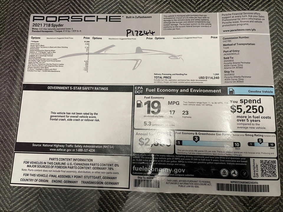 2021 Porsche 718 Boxster Spyder - Image 9 of 11