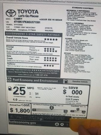 2016 Toyota Camry 8th Gen - Image 3 of 6
