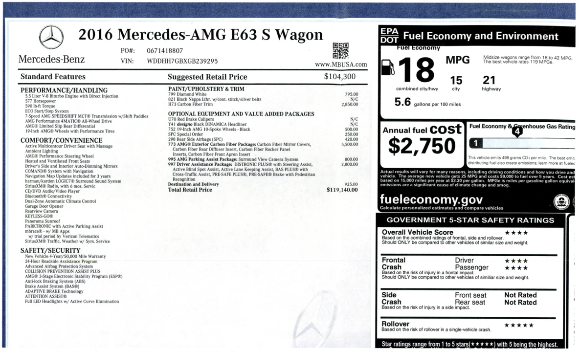 2016 Mercedes-Benz W212 E 63 AMG - Image 8 of 8