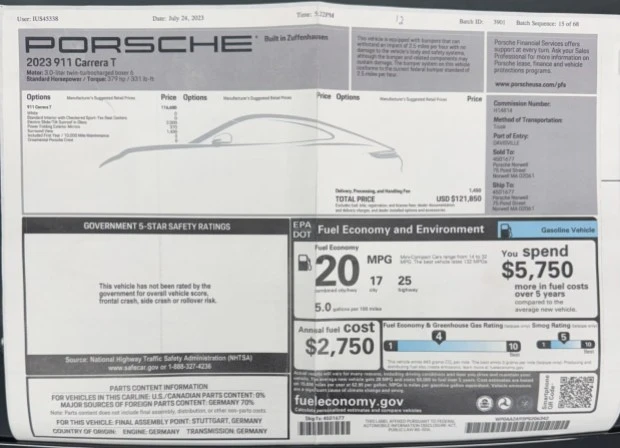 2023 Porsche 992 Carrera T - Image 7 of 7