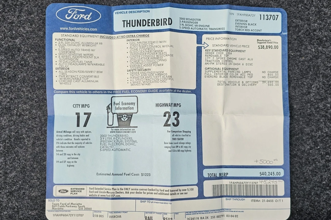 2002 Ford Thunderbird 11th Gen - Image 8 of 8