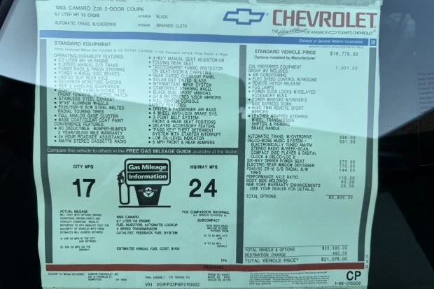 1993 Chevrolet Camaro Z28 4th Gen - Image 8 of 8