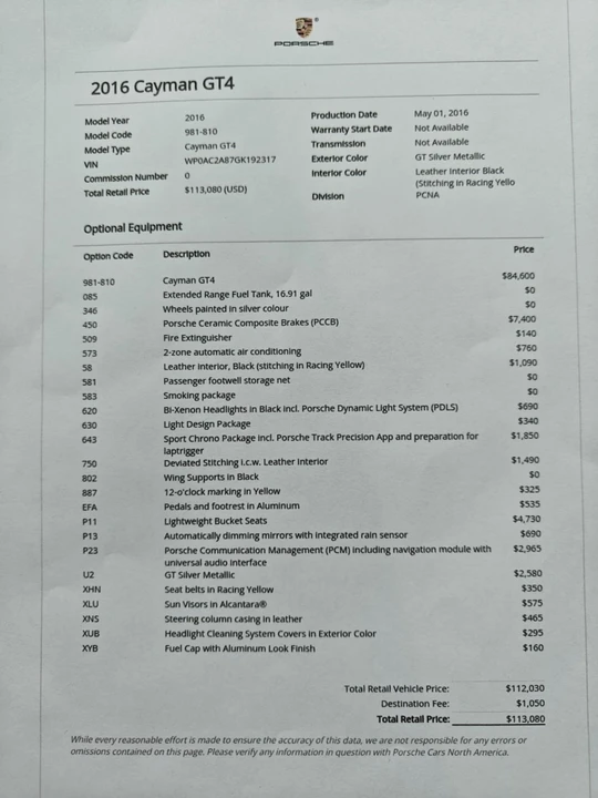 2016 Porsche 981 Cayman GT4 - Image 2 of 6