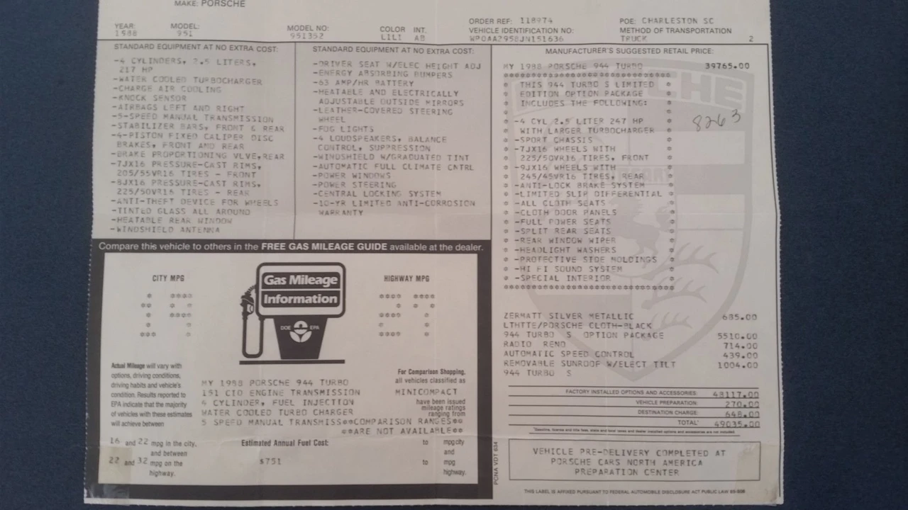1988 Porsche 944 Turbo - Image 7 of 7