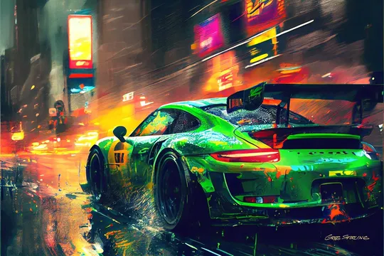 Artwork by Greg Stirling featuring the Green Porsche GT3 RS