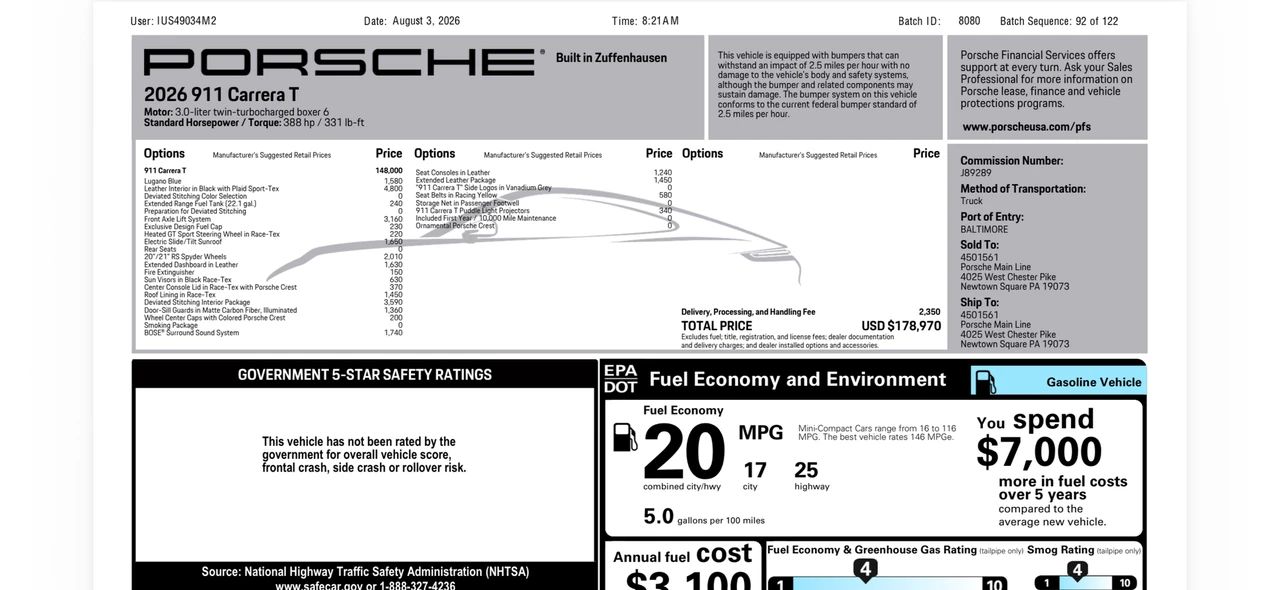 2026 Porsche 992 Carrera T - Image 2 of 31
