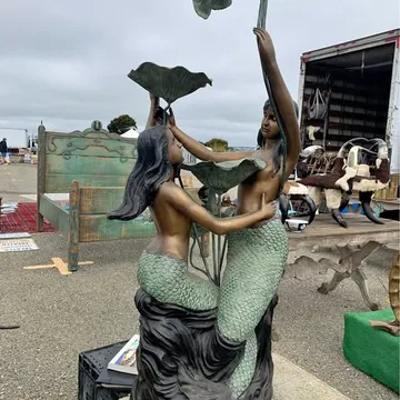 Lotus Bronze Mermaid and Lotus Leaf Fountain Statue