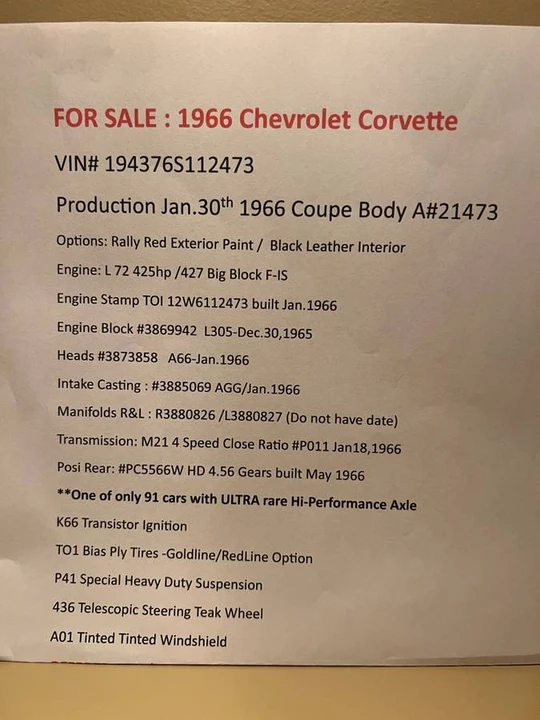 1966 Chevrolet Corvette C2 427 - Image 18 of 18
