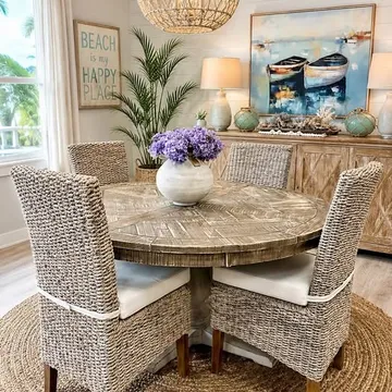 Jensen Coastal Rustic 60" Round Dining Table and Chairs