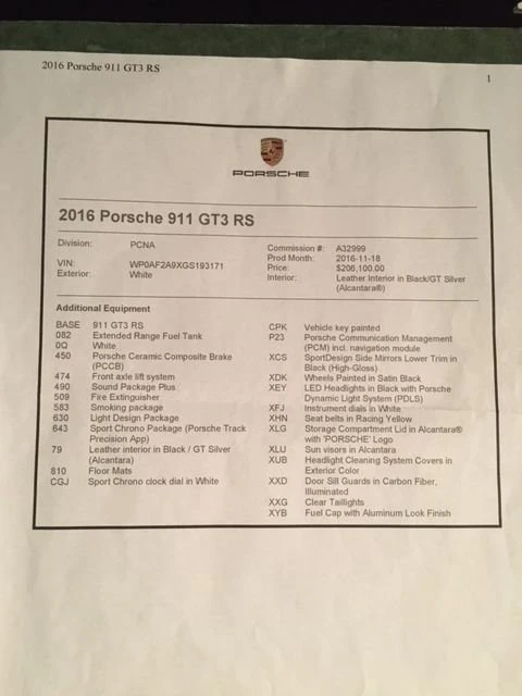 2016 Porsche 991 GT3 RS - Image 4 of 4