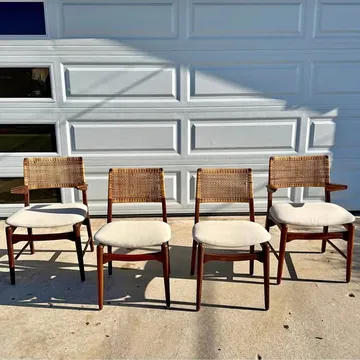 Jensen & Lykkegaard Danish Teak & Cane Dining Chairs – Set of 4