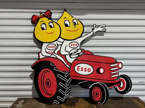 Ford Tractor Esso Boy & Girl Drop Tractor Limited Edition Porcelain Sign