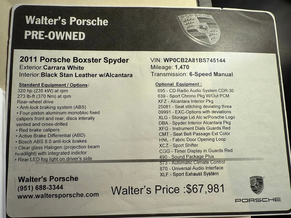 2011 Porsche 987 Boxster Spyder - Image 2 of 17