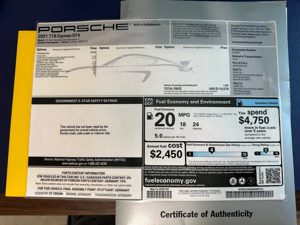 2021 Porsche 718 Cayman GT4 - Image 2 of 18
