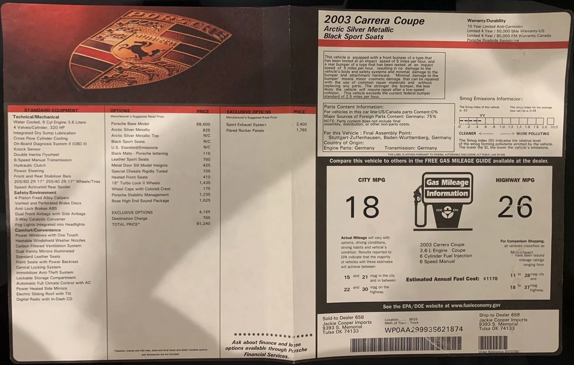 2003 Porsche 996 Carrera - Image 18 of 18