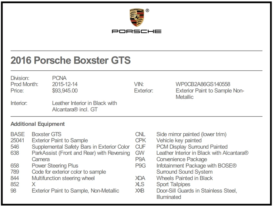 2016 Porsche 981 Boxster GTS - Image 12 of 12