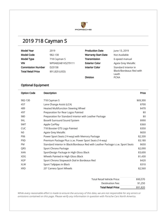 2019 Porsche 718 Cayman S - Image 23 of 23