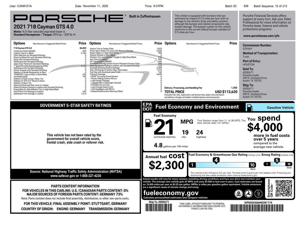 2021 Porsche 718 Cayman GTS 4.0 - Image 11 of 11