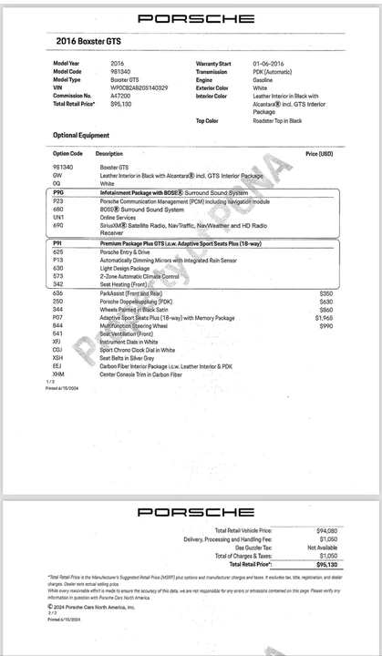 2016 Porsche 981 Boxster GTS - Image 2 of 2