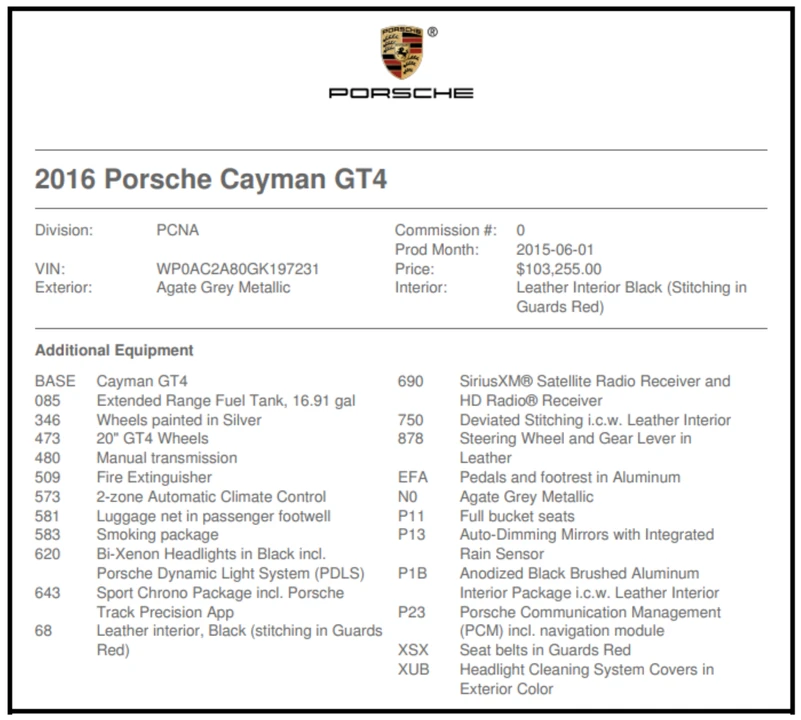 2016 Porsche 981 Cayman GT4 - Image 3 of 5