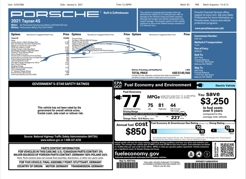 2020 Porsche Taycan 4S - Image 2 of 5