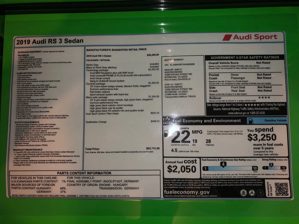 2019 Audi 8V RS3 - Image 7 of 11